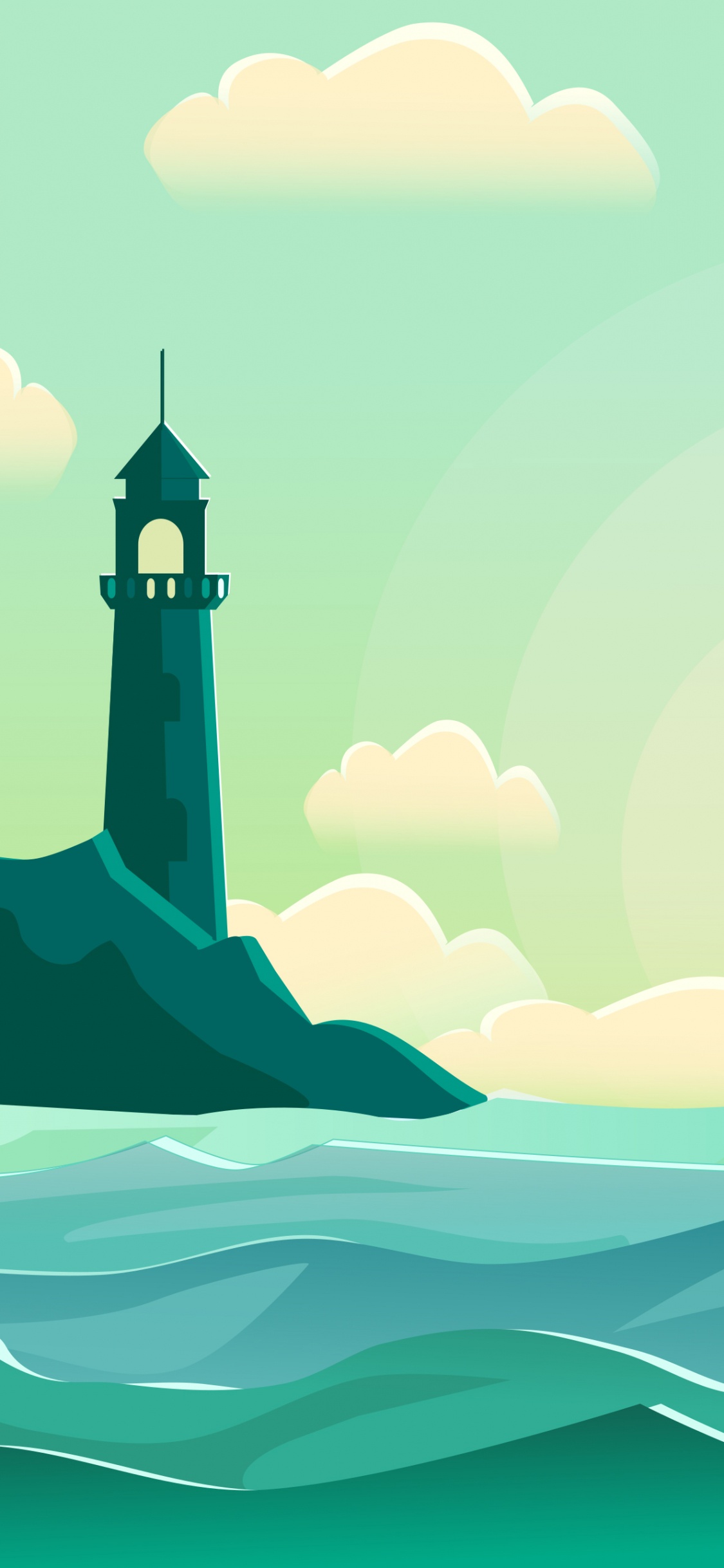 Обои вода, зеленый, вышка, природный ландшафт, иллюстрация в разрешении 1125x2436