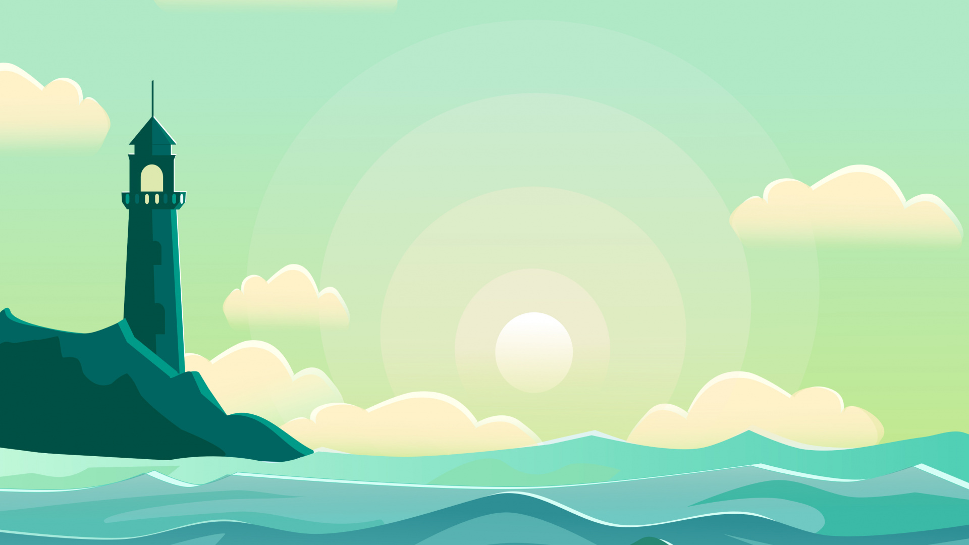 Обои вода, зеленый, вышка, природный ландшафт, иллюстрация в разрешении 1920x1080