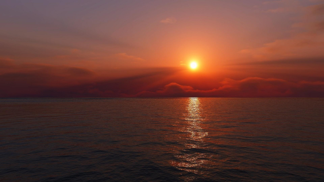 Обои послесвечение, горизонт, закат, восход солнца, солнце в разрешении 1280x720