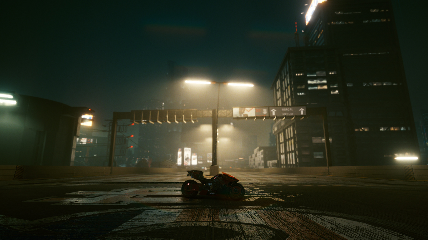 Обои Киберпанк, Киберпанк 2077, Киберпанк 2020, ночь, автомобильные шины в разрешении 1366x768