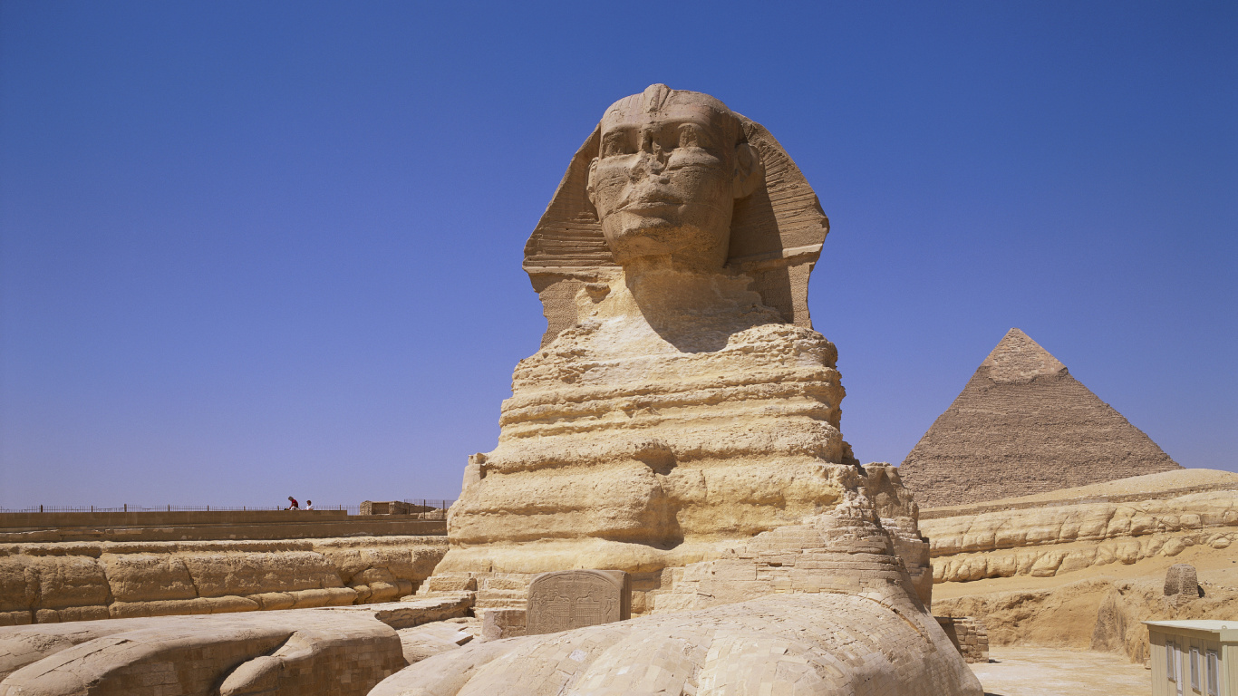 Обои Великий Сфинкс Гизы, египетская пирамида, пирамида, историческое место, древняя история в разрешении 1366x768