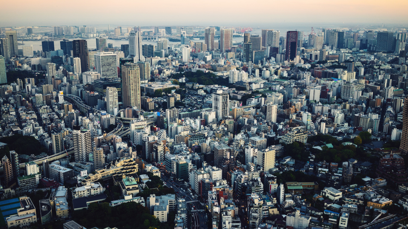 Обои Токио, городской пейзаж, город, метрополия, городской район в разрешении 1366x768