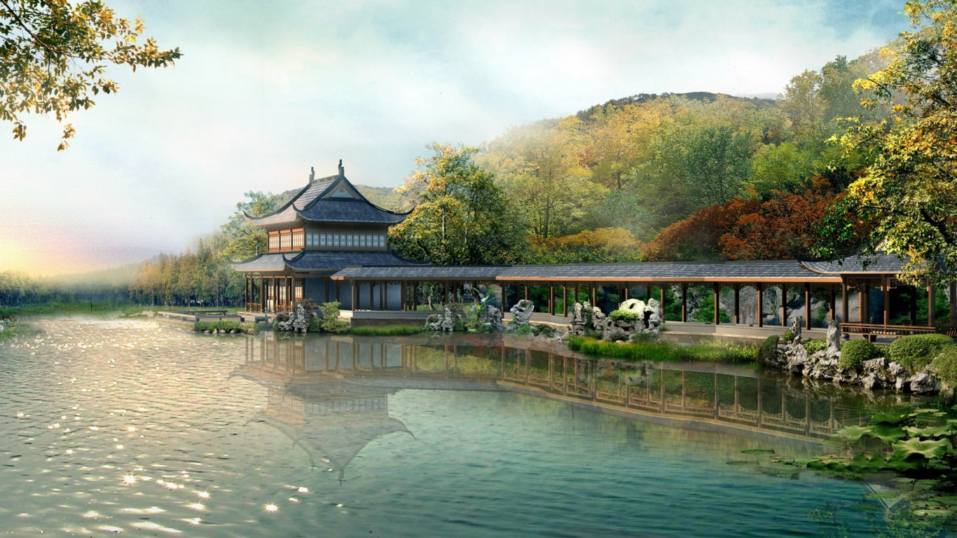 Обои пейзаж, природа, вода, отражение, водный путь в разрешении 1366x768