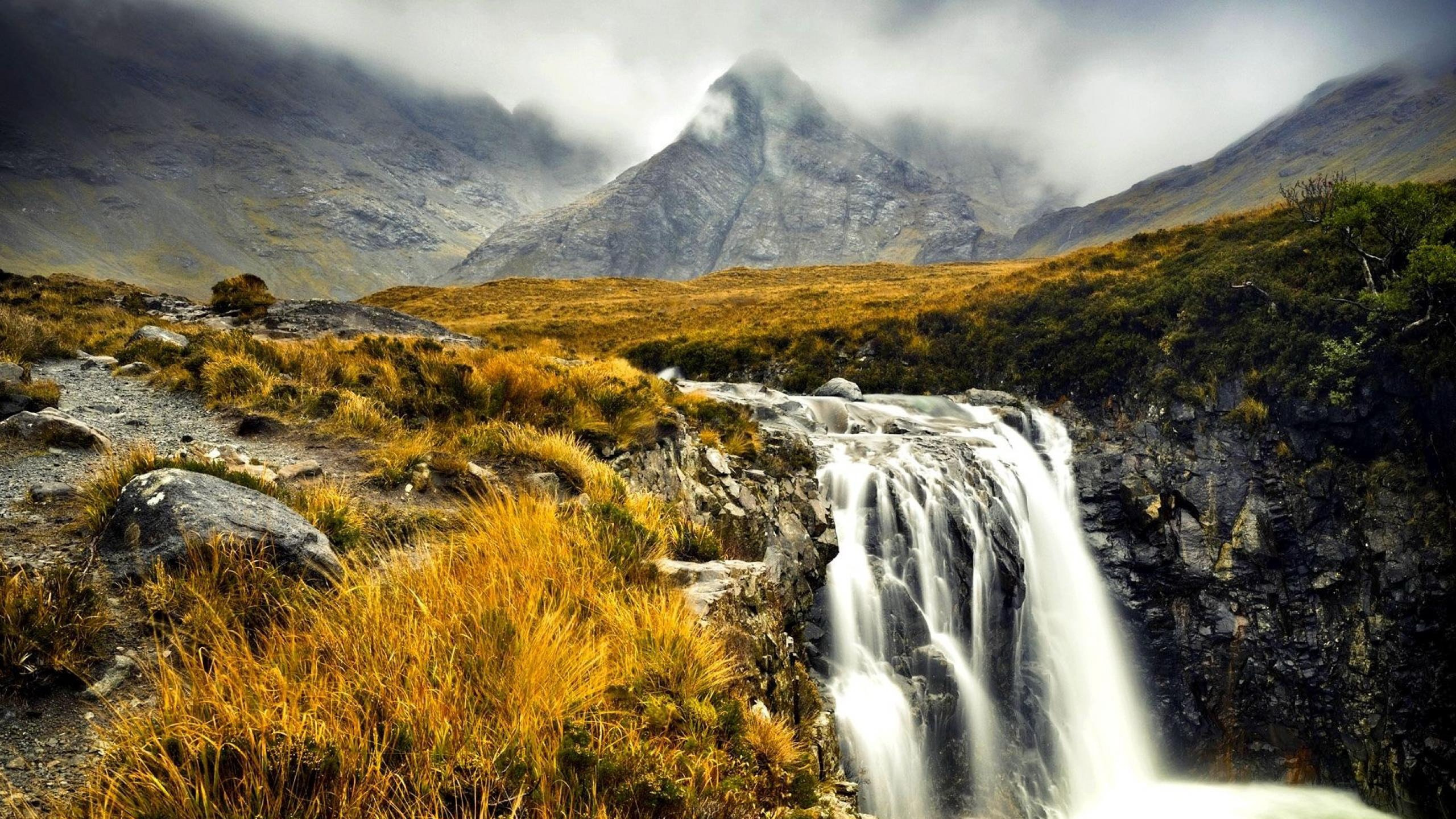 Обои Шотландское нагорье, гора, водопад, природа, нагорье в разрешении 2560x1440