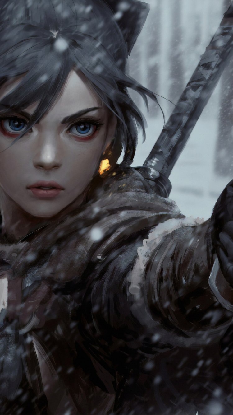 Обои девушка с пистолетом фэнтези арт, фантастическое искусство, арт, рисование, цифровое искусство в разрешении 750x1334