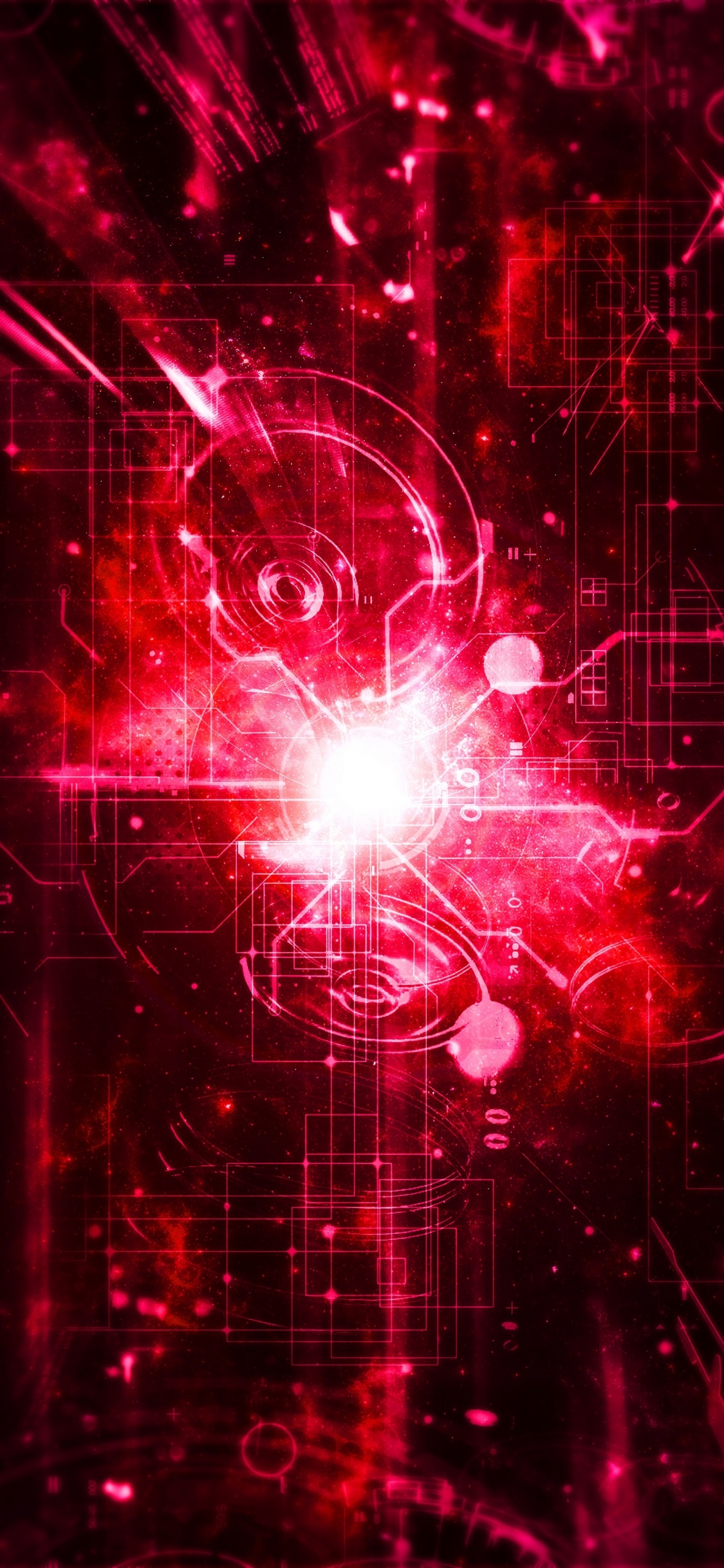 Обои красный цвет, свет, дизайн, неон, технологии в разрешении 1125x2436