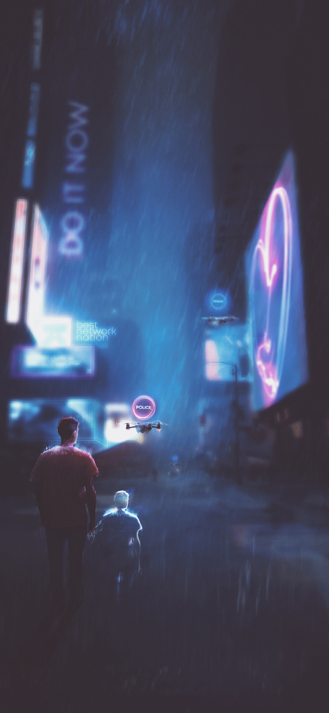 Обои Киберпанк, Киберпанк 2077, футуризм, синий, свет в разрешении 1125x2436