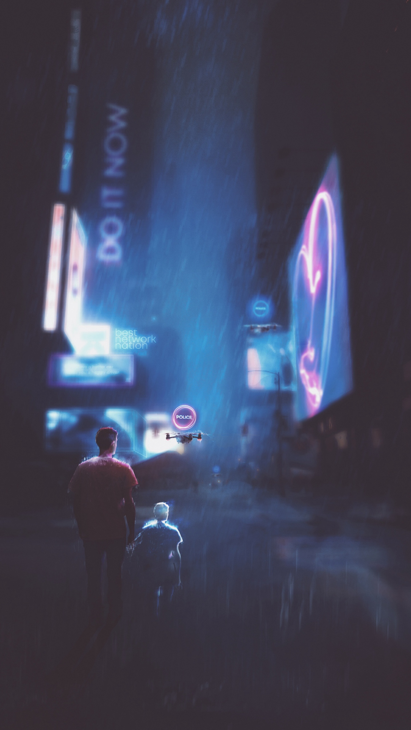 Обои Киберпанк, Киберпанк 2077, футуризм, синий, свет в разрешении 1440x2560