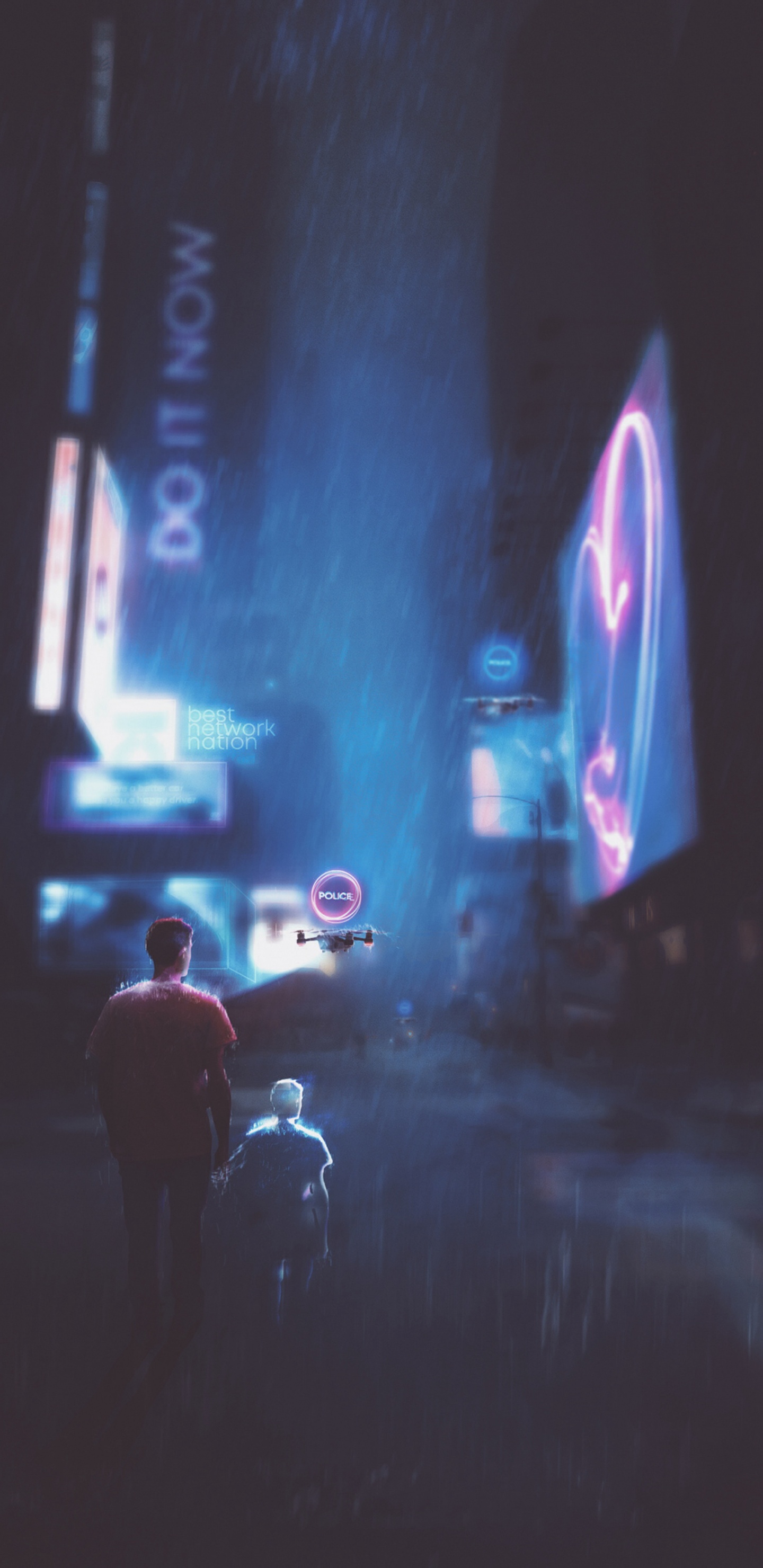 Обои Киберпанк, Киберпанк 2077, футуризм, синий, свет в разрешении 1440x2960