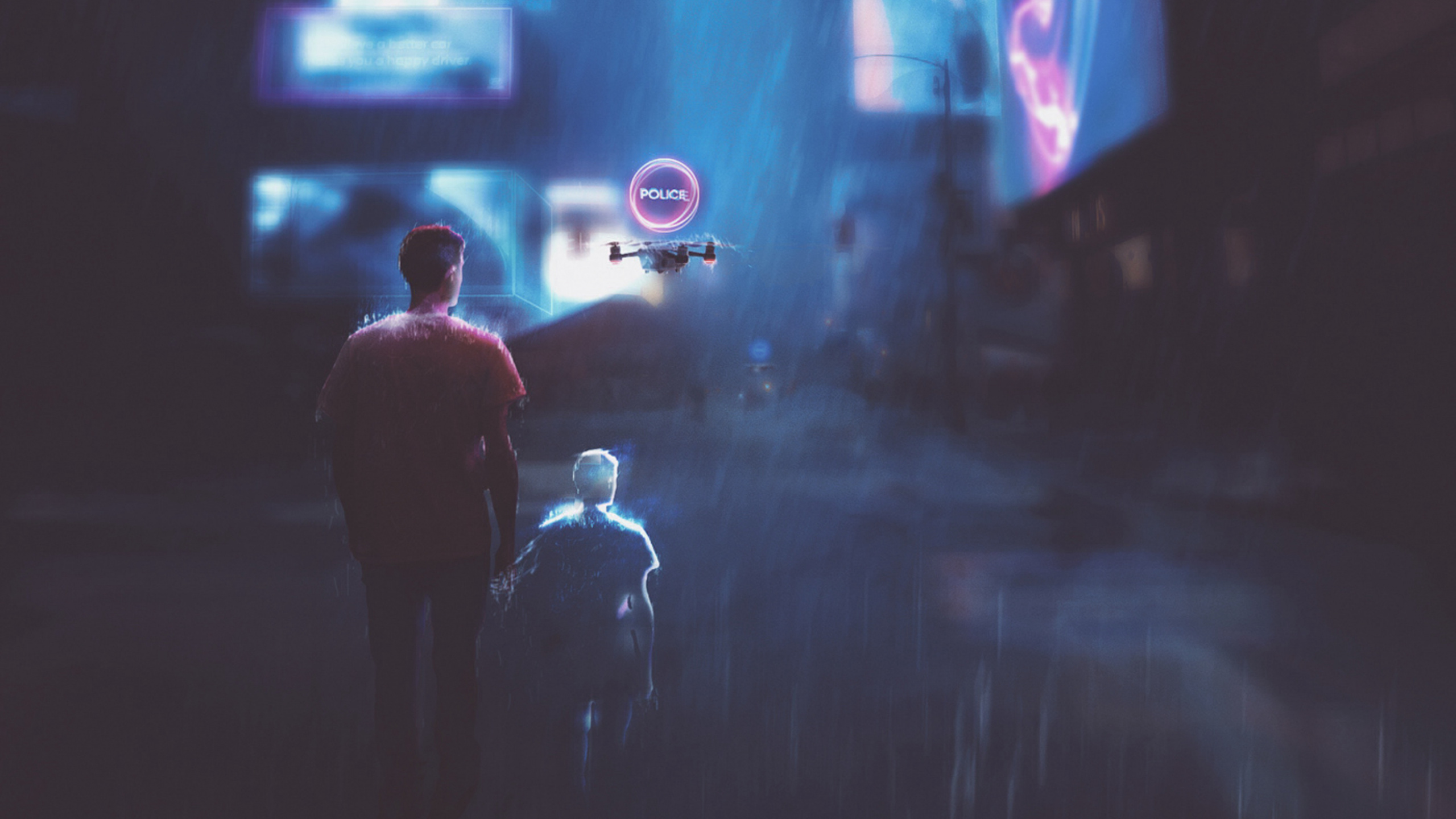 Обои Киберпанк, Киберпанк 2077, футуризм, синий, свет в разрешении 2560x1440