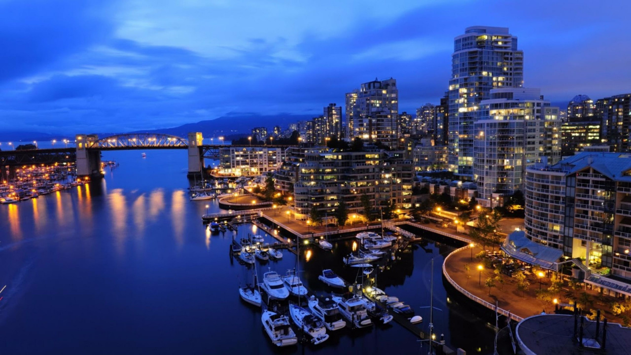 Обои Ванкувер, городской пейзаж, город, линия горизонта, городской район в разрешении 1280x720