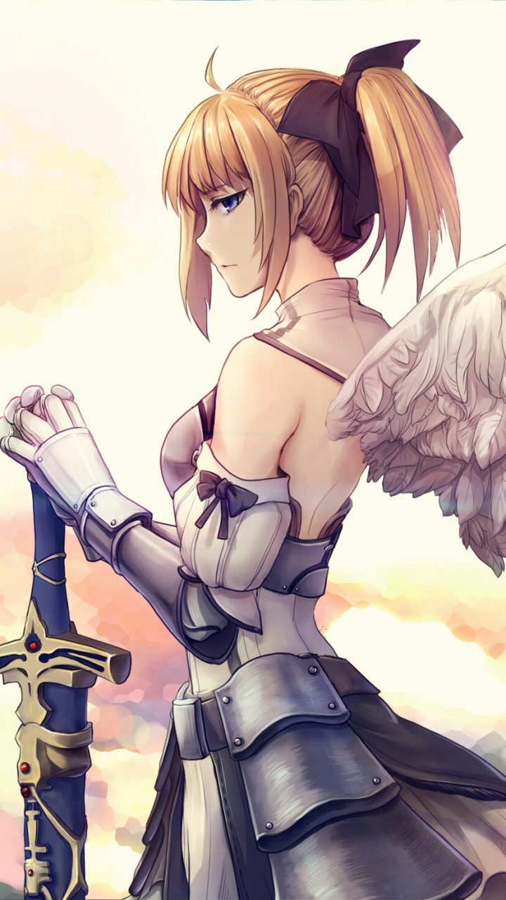 Обои Судьба неограниченное коды, сабля, аниме, ангел, иллюстрация в разрешении 720x1280