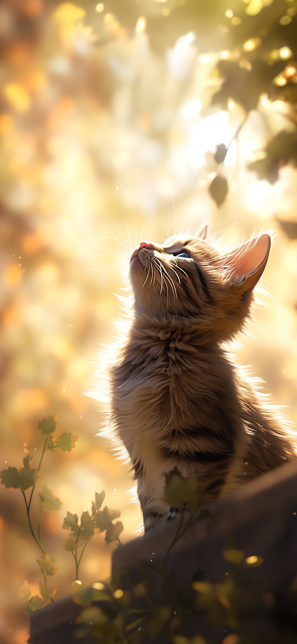 Обои кот, растение, окно, лист, кошачьих в разрешении 1242x2688