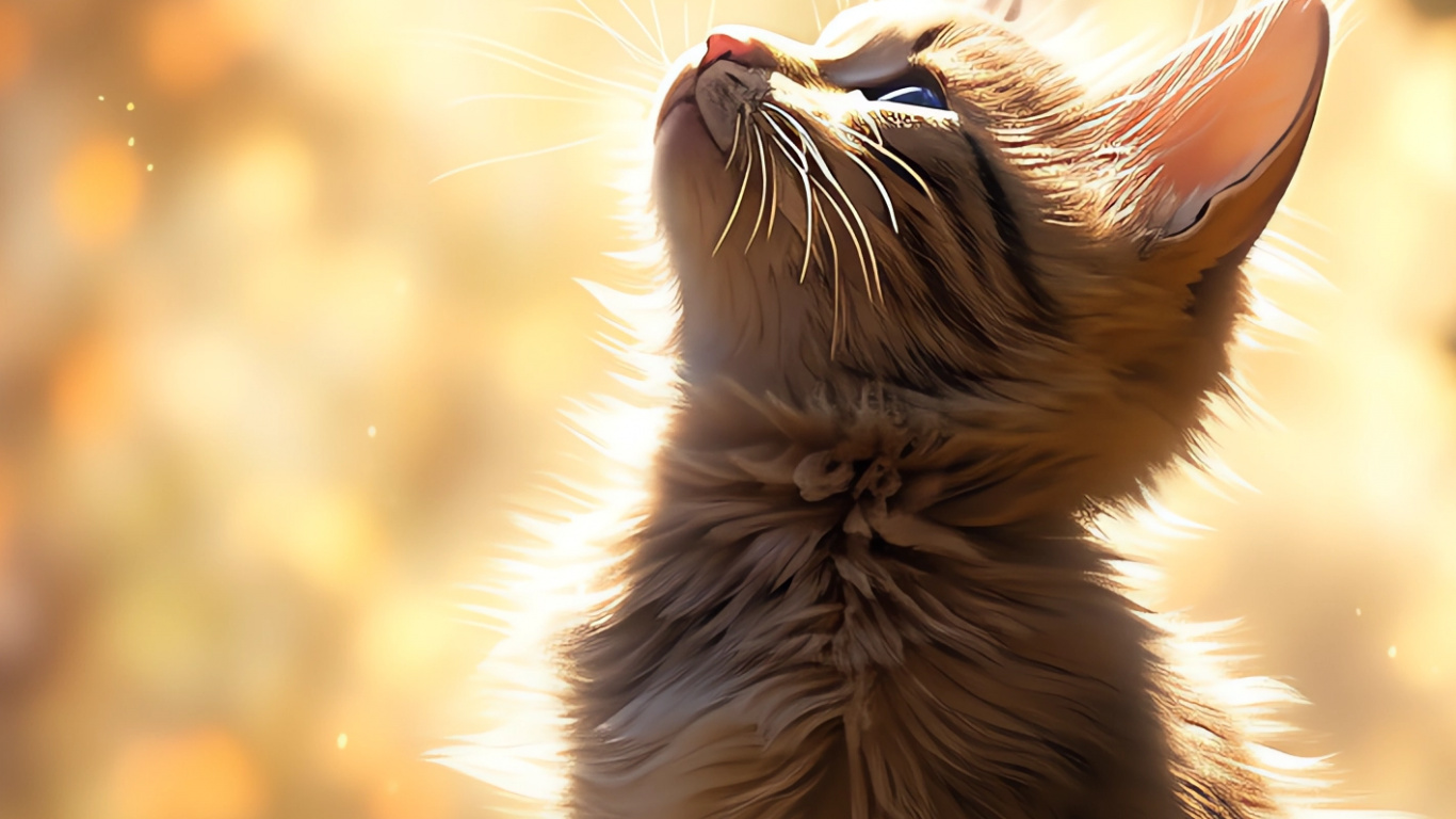 Обои кот, растение, окно, лист, кошачьих в разрешении 1366x768