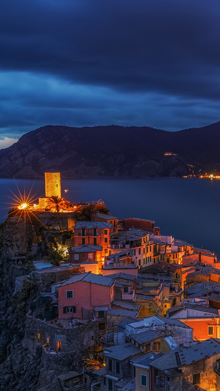 Обои Вернацца, природа, ночь, вечер, море в разрешении 720x1280