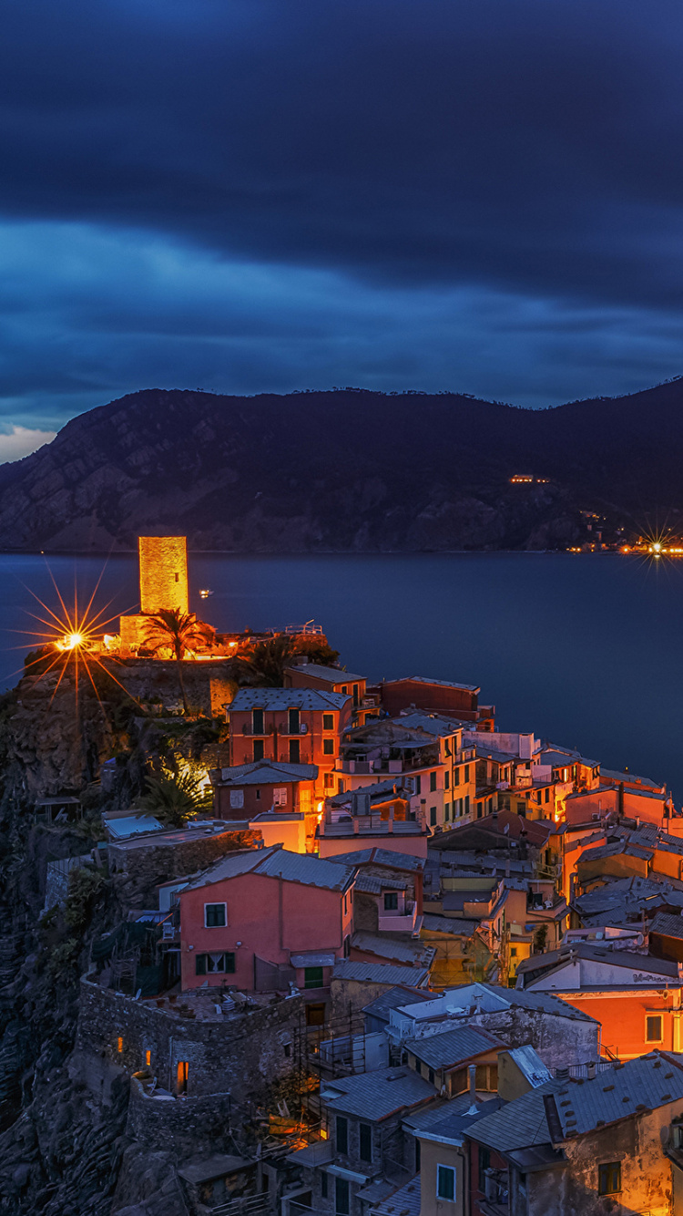 Обои Вернацца, природа, ночь, вечер, море в разрешении 750x1334