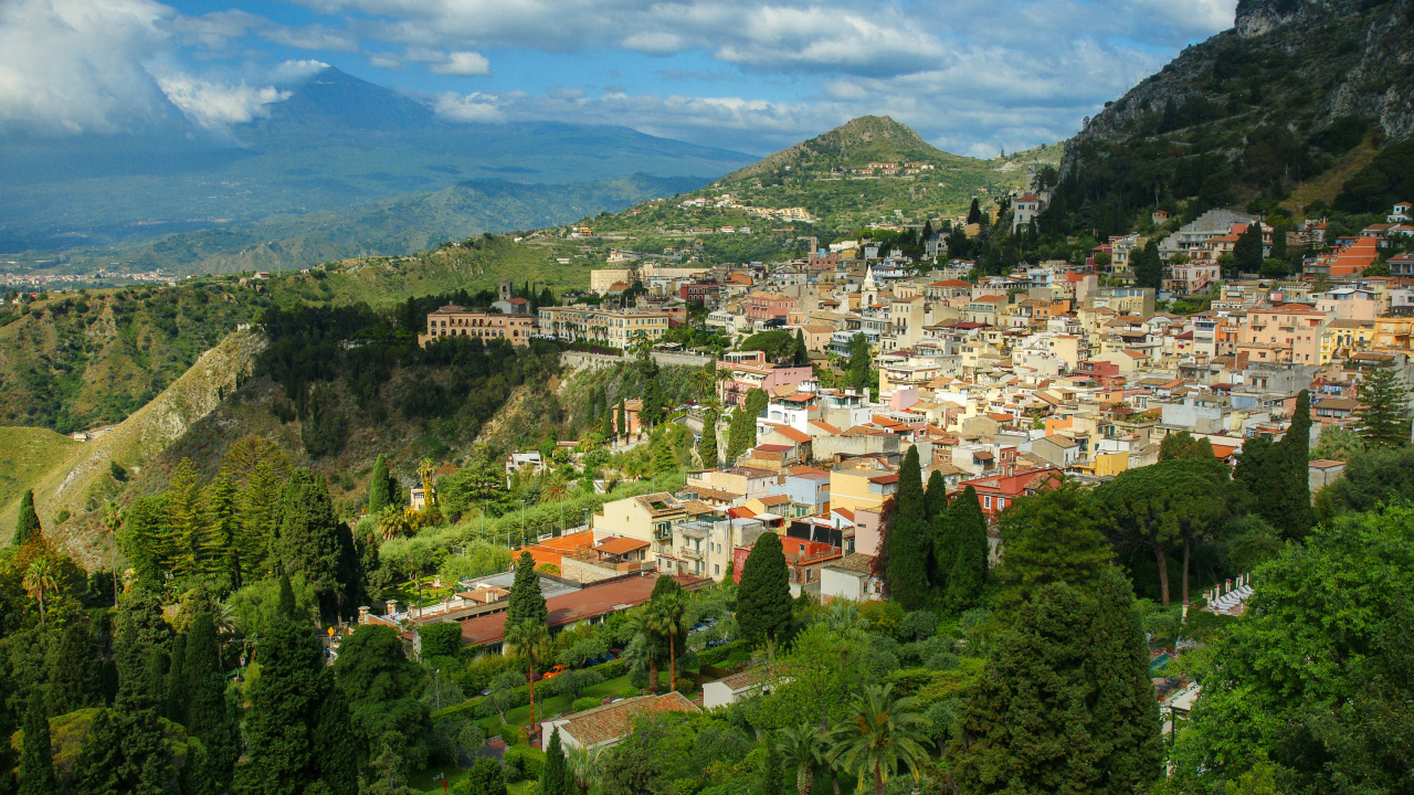 Обои Таормина, Мессина, Рим, горная деревня, горный рельеф в разрешении 1280x720