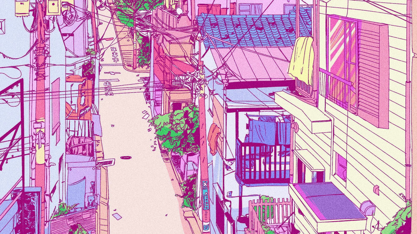 Обои эстетическая япония аниме, аниме, Япония, рисование, эстетика в разрешении 1366x768