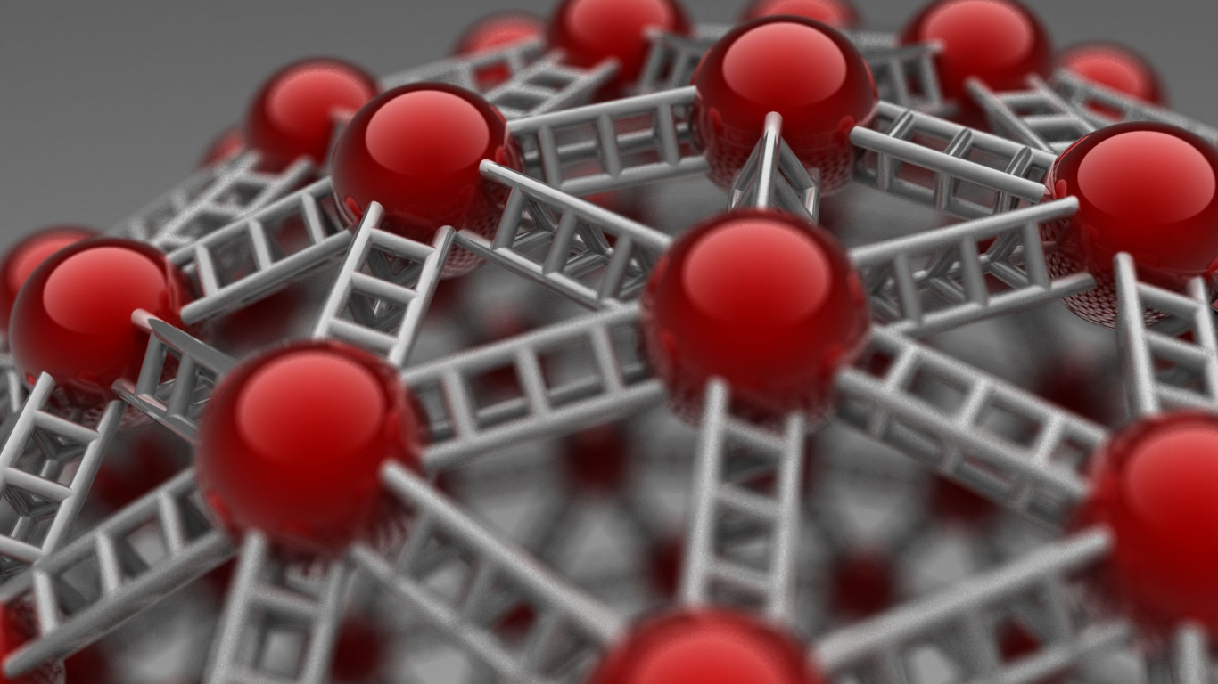 Обои красный цвет, красный, химия, молекула, трех мерное пространство в разрешении 1366x768