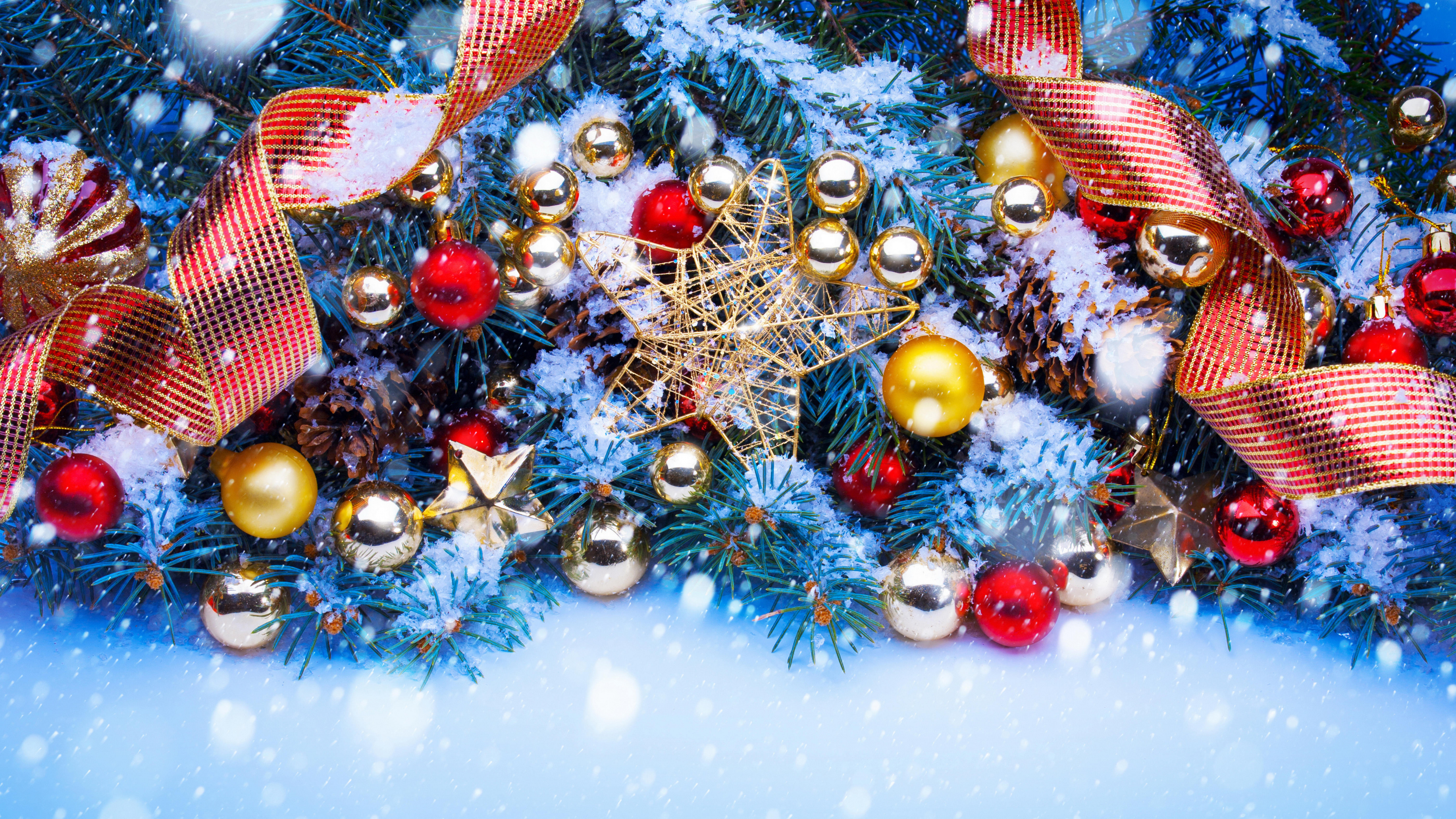 Обои Рождественский день, рождественский орнамент, Рождественские украшения, Рождество, дерево в разрешении 3840x2160