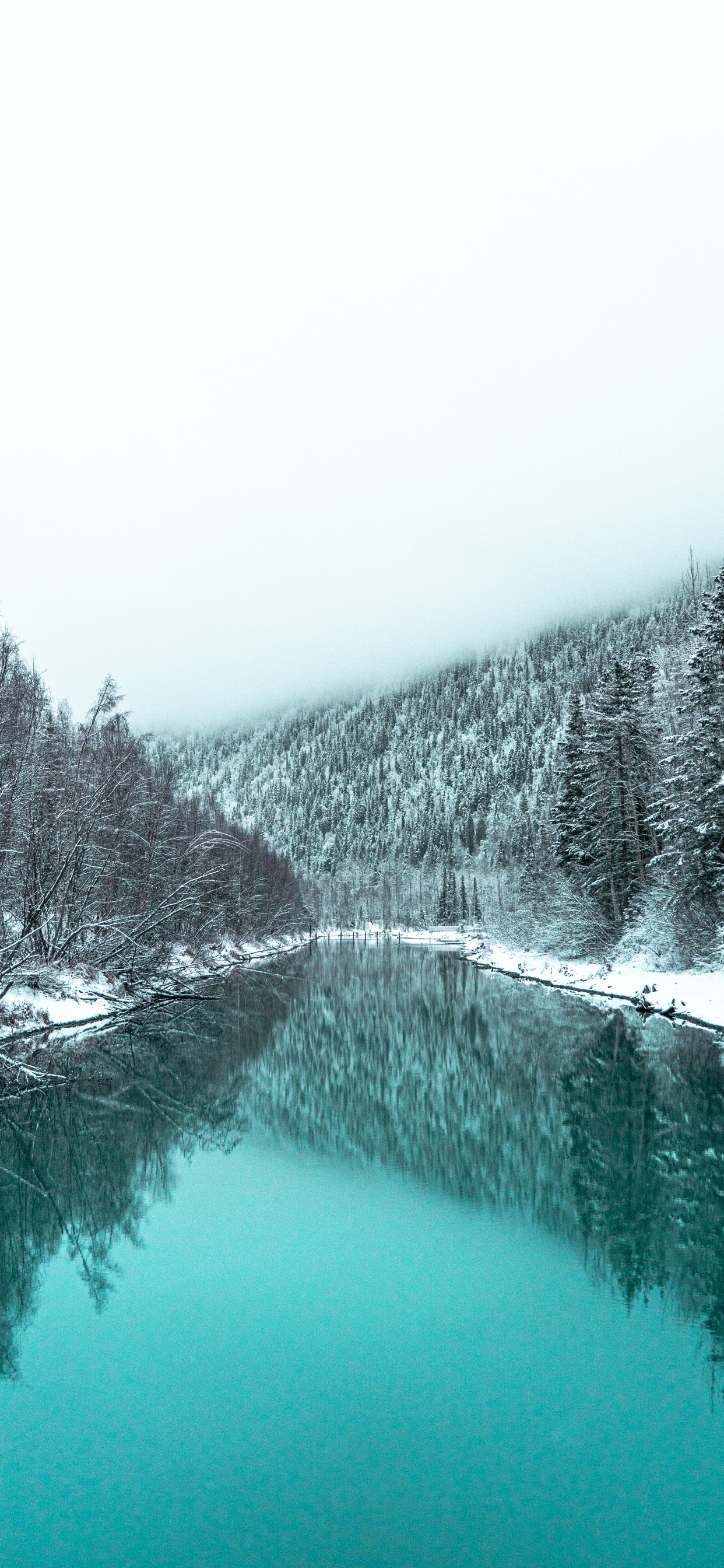 Обои отражение, зима, небо, гидроресурсы, вода в разрешении 1242x2688