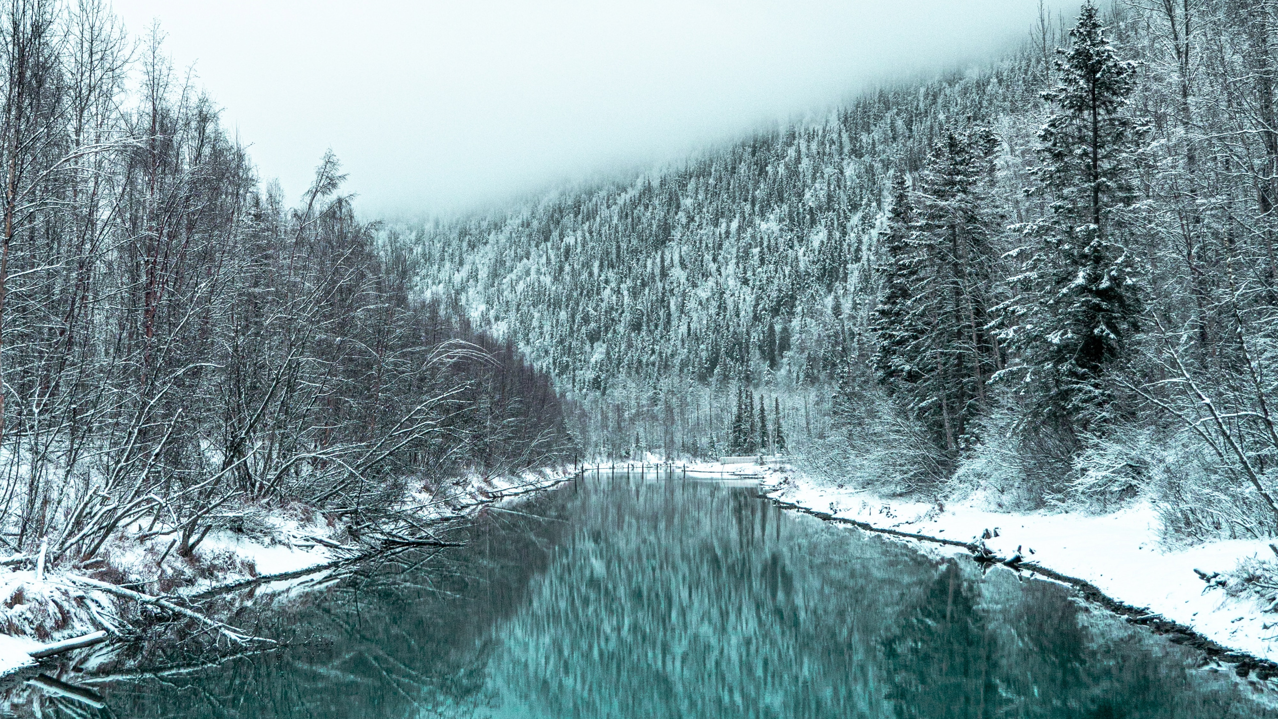 Обои отражение, зима, небо, гидроресурсы, вода в разрешении 2560x1440