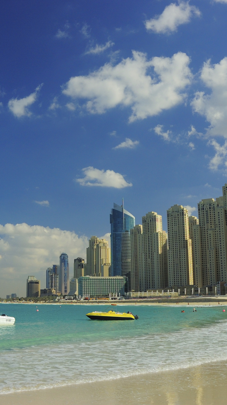 Обои пляж Джумейра, отпуск, дневное время, море, город в разрешении 750x1334