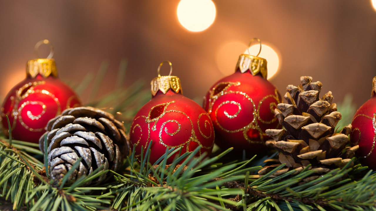 Обои Рождественские украшения, рождественский орнамент, Рождество, мяч, дизайн в разрешении 1280x720