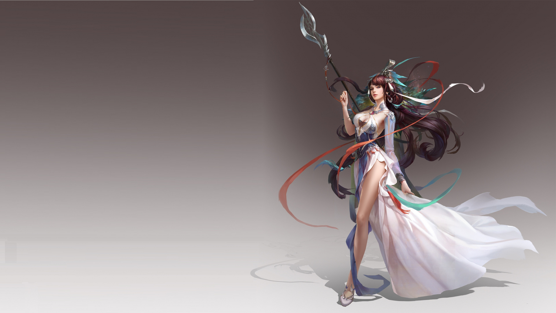 Обои фэнтези, алебарда, дизайн костюма, фигурка, арт в разрешении 1920x1080