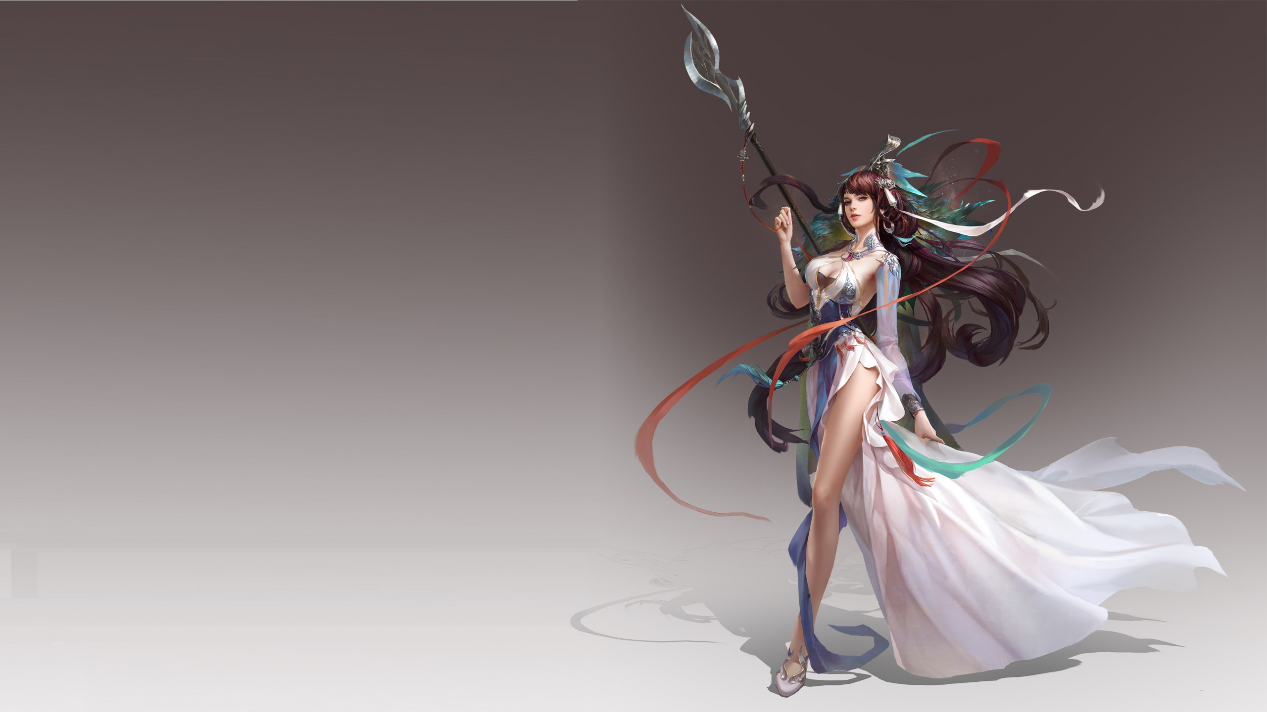 Обои фэнтези, алебарда, дизайн костюма, фигурка, арт в разрешении 2560x1440