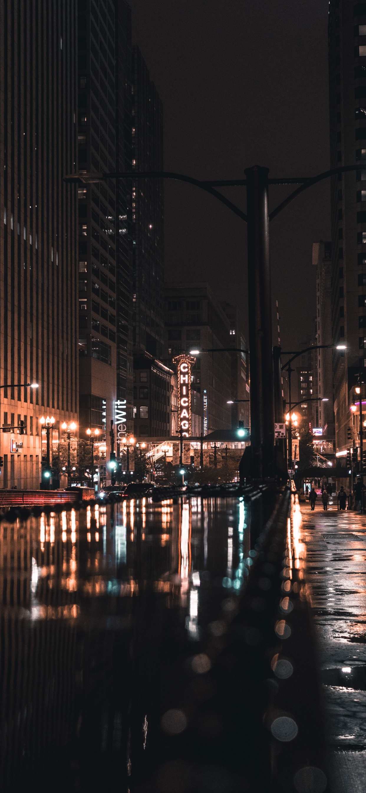 Обои Чикаго, ночь, городской район, город, вода в разрешении 1242x2688