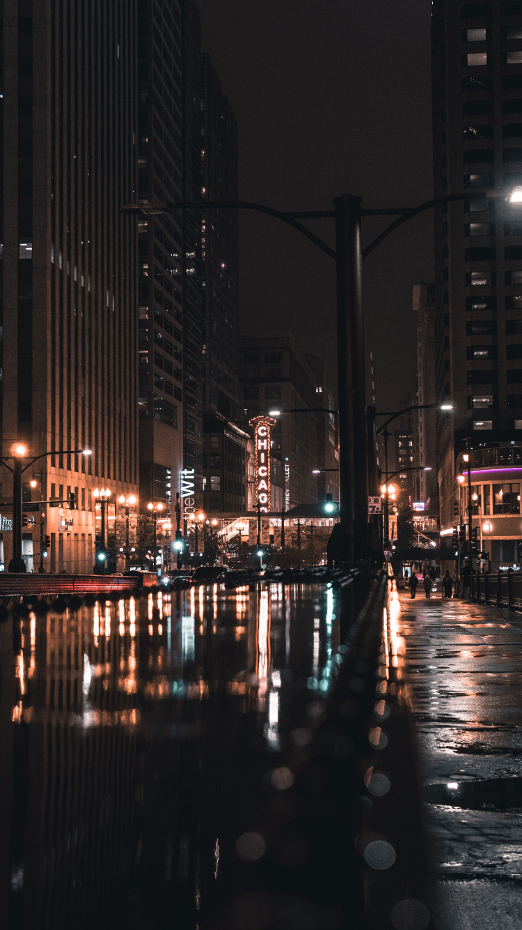 Обои Чикаго, ночь, городской район, город, вода в разрешении 750x1334