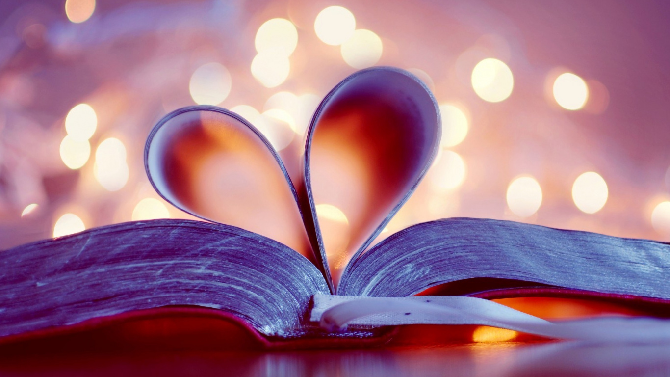 Обои книга, страница, сердце, любовь, пурпур в разрешении 1366x768