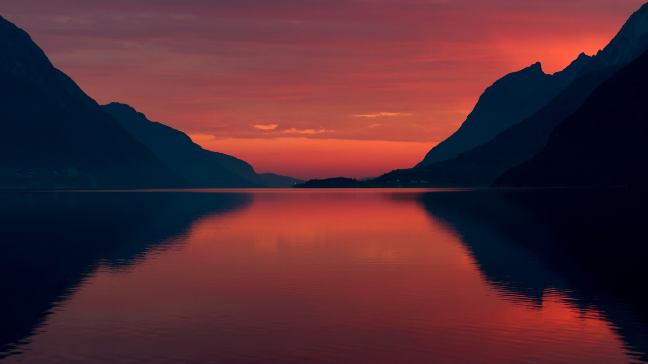 Обои природа, отражение, послесвечение, озеро, закат в разрешении 1280x720