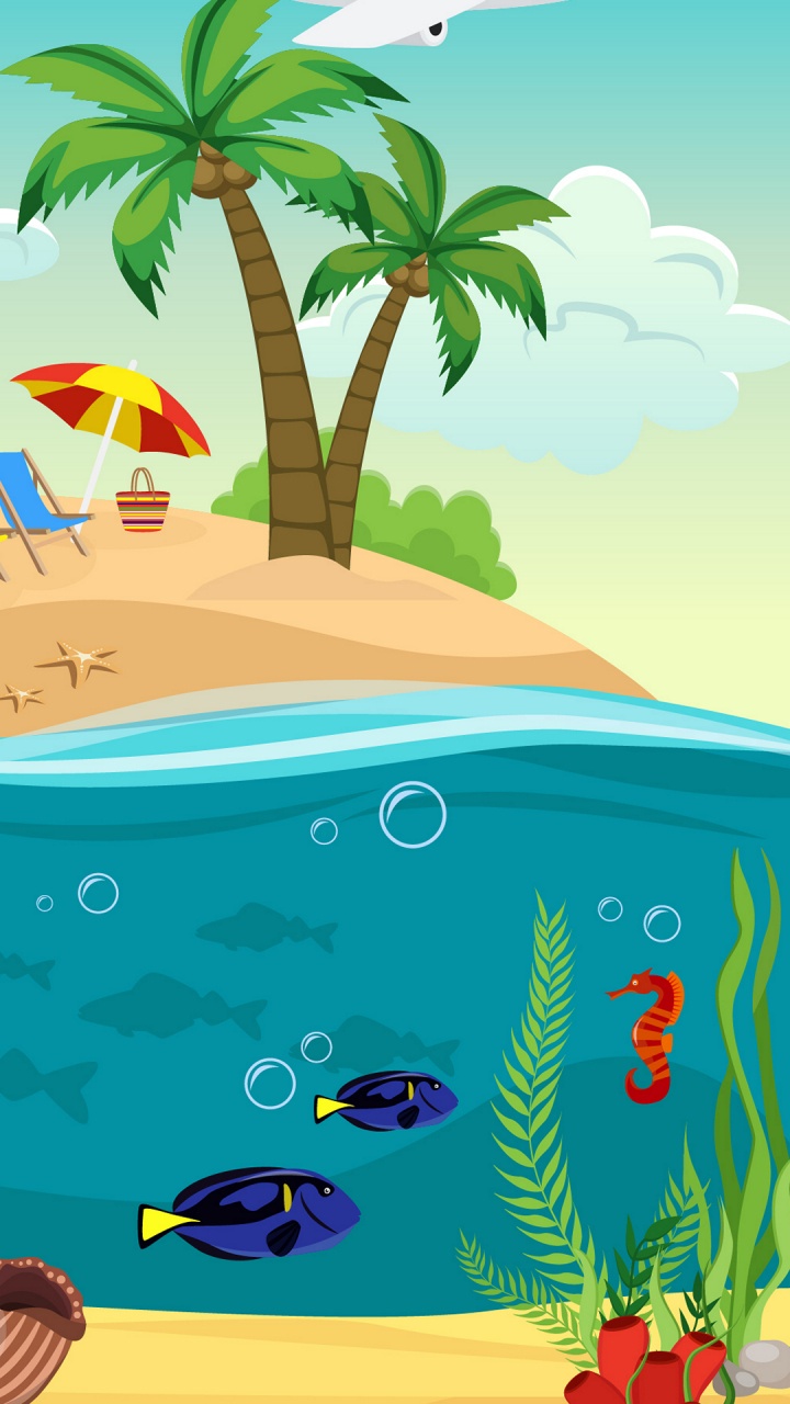 Обои мультфильм, вода, растение, зеленый, лазурный в разрешении 720x1280