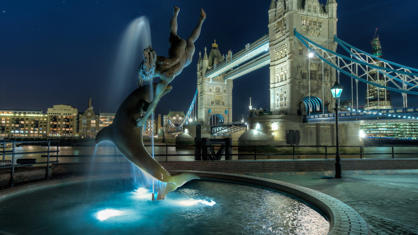 Обои тауэрский мост, лондонский мост, вода, ориентир, архитектура в разрешении 1366x768