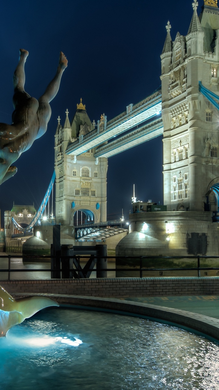 Обои тауэрский мост, лондонский мост, вода, ориентир, архитектура в разрешении 720x1280