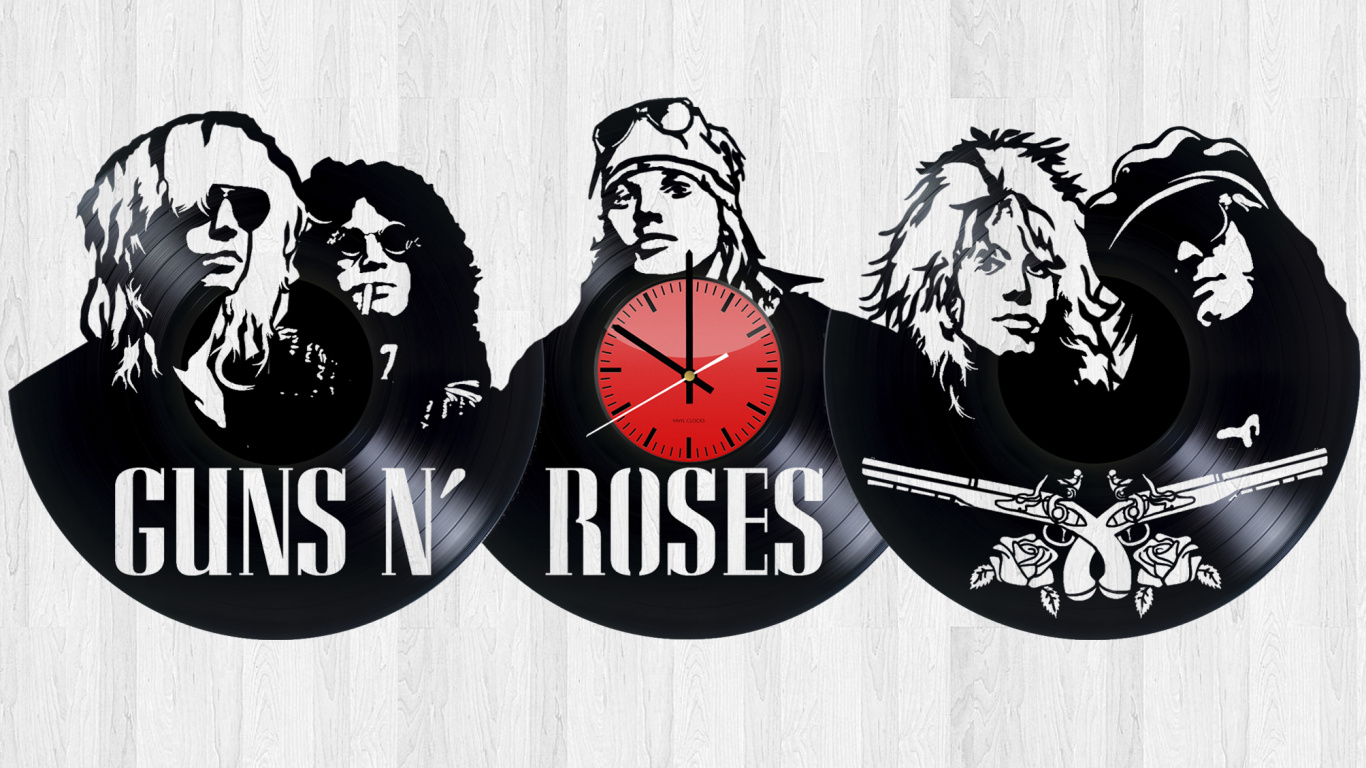 Обои Guns N Roses, граммофонная пластинка, грампластинки, рок, лого в разрешении 1366x768