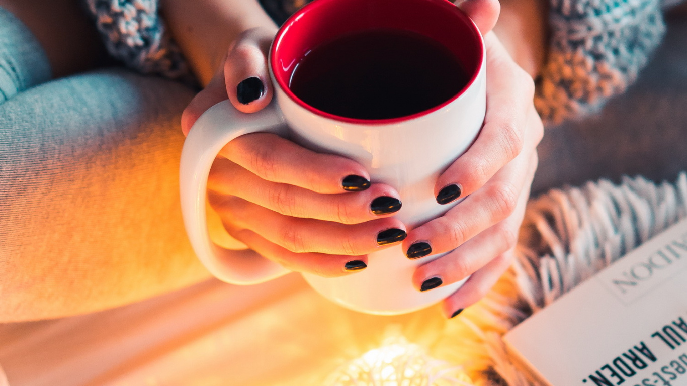 Обои кофе, ткань, Оранжевый цвет, чашка, полутона и оттенки в разрешении 1366x768