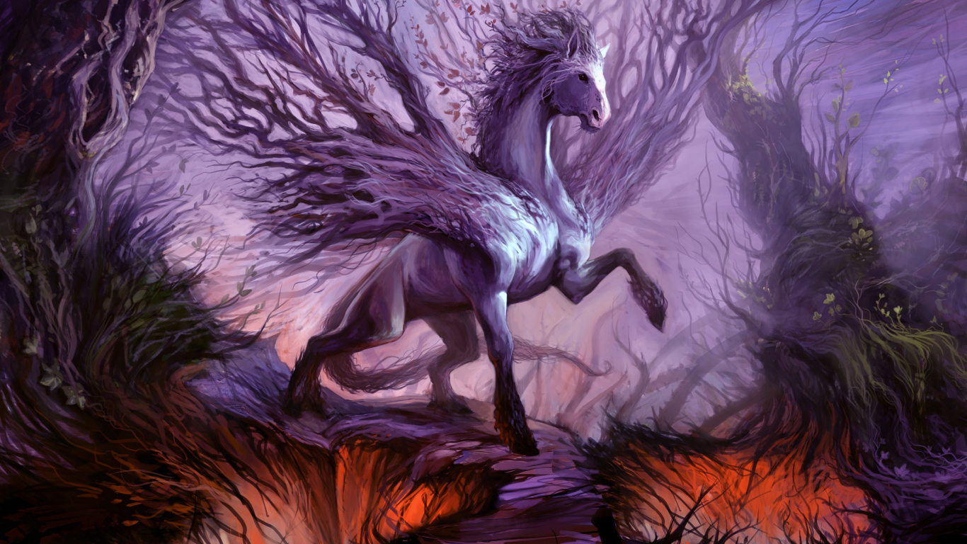 Обои фэнтези, пурпур, дракон, арт, мифология в разрешении 1366x768