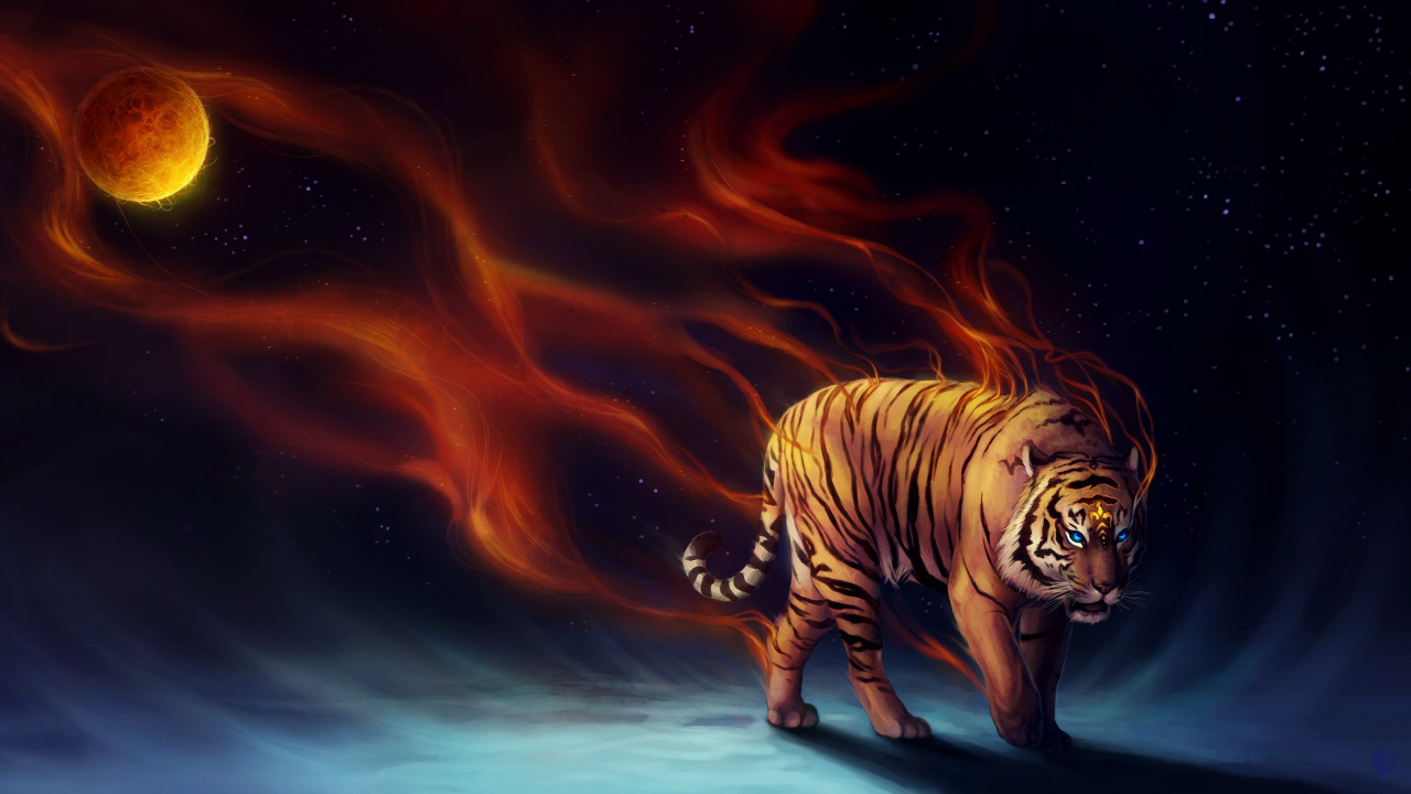 Обои тигр, цифровое искусство, иллюстрация, бенгальский тигр, кошачьих в разрешении 1280x720