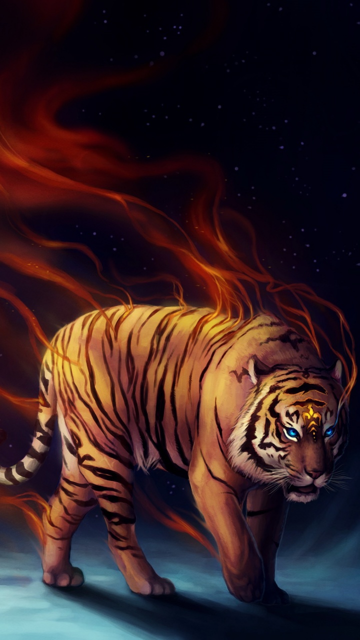 Обои тигр, цифровое искусство, иллюстрация, бенгальский тигр, кошачьих в разрешении 720x1280