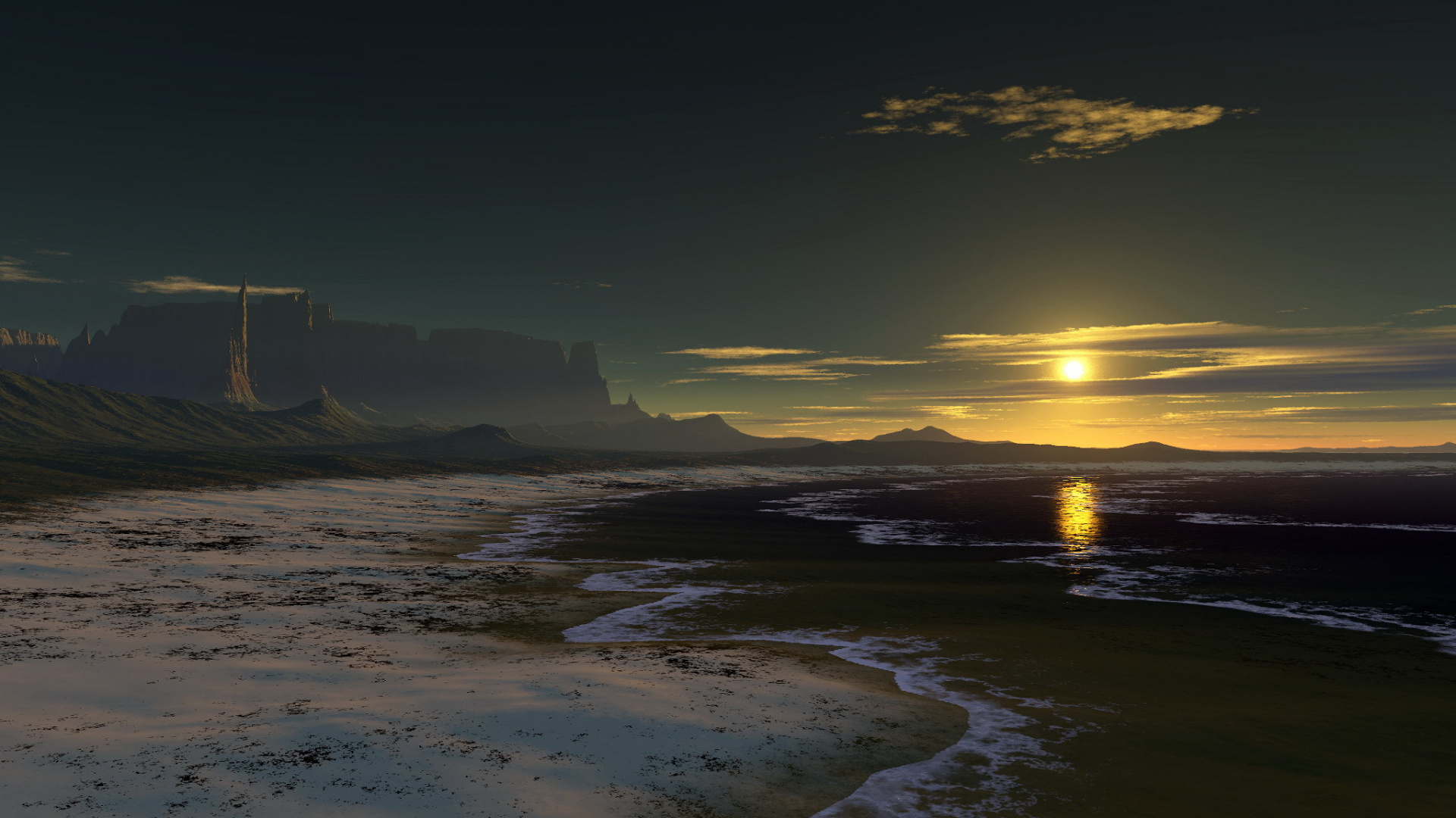 Обои восход солнца, закат, море, океан, побережье в разрешении 1920x1080