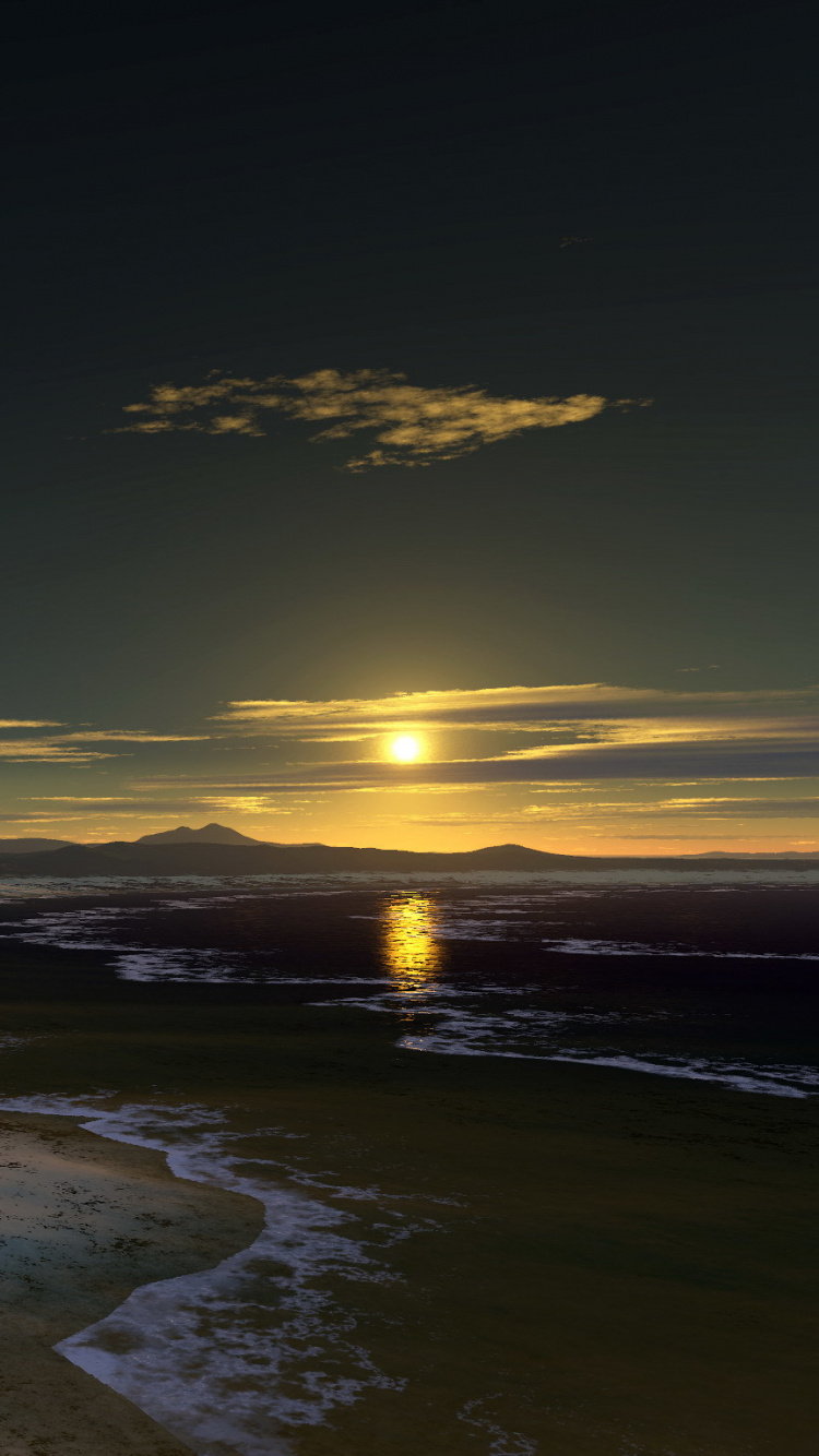 Обои восход солнца, закат, море, океан, побережье в разрешении 750x1334