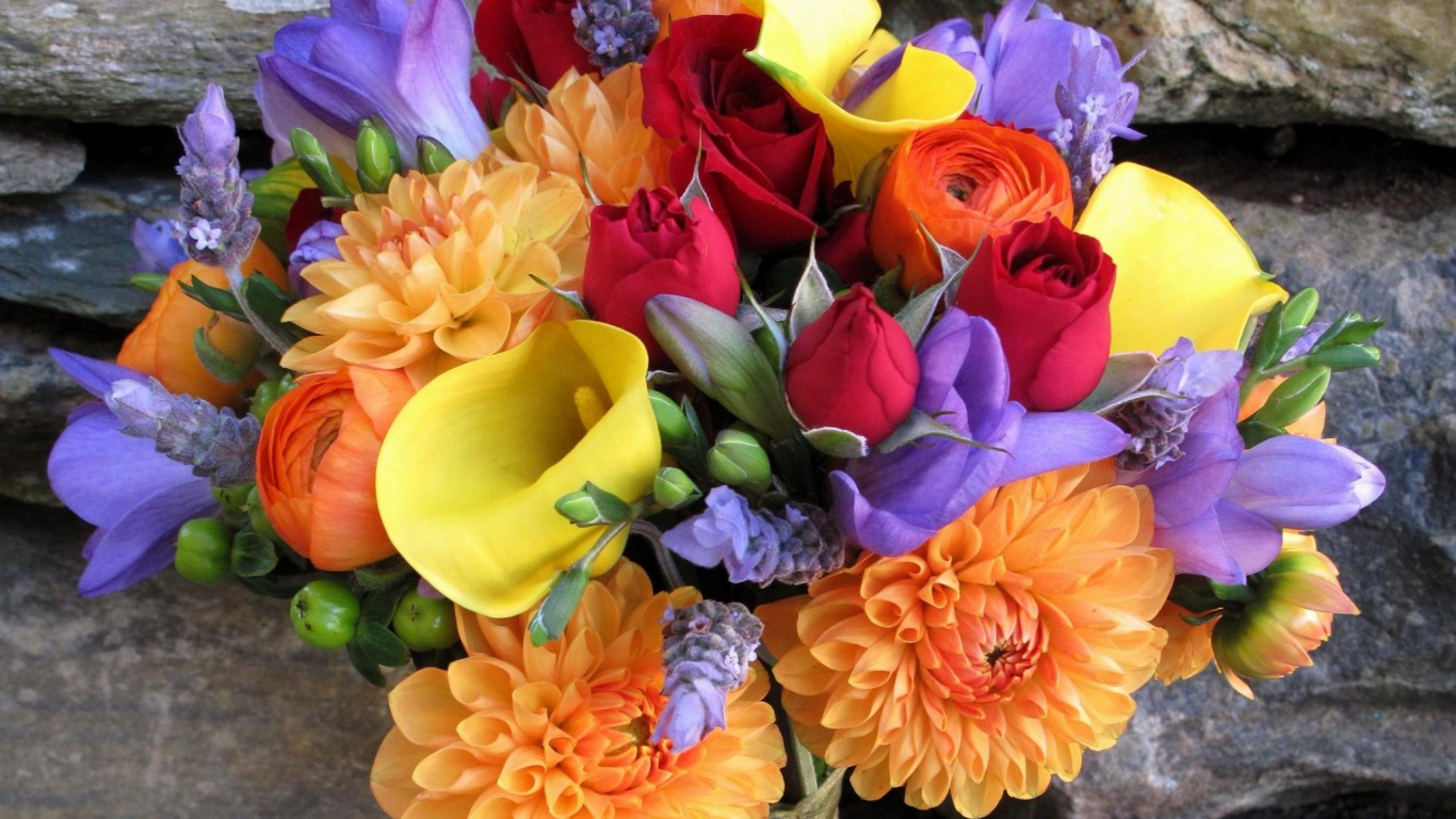 Обои цветочный букет, флористика, лепесток, срезанные цветы, флористики в разрешении 1366x768