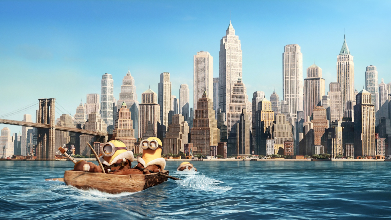 Обои подручные, Юмор, мультфильм, перевозка воды, город в разрешении 1366x768