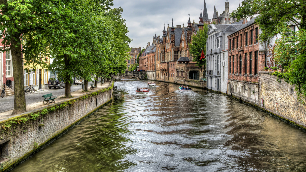 Обои Брюгге, Гроенерей, канал, водоем, водный путь в разрешении 1280x720
