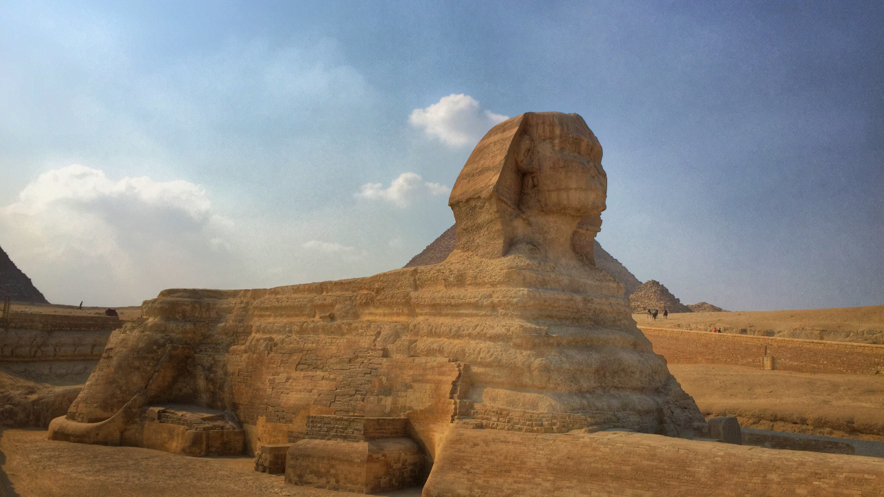 Обои Великий Сфинкс Гизы, пирамида, египетская пирамида, Древний Египет, формирование в разрешении 1280x720