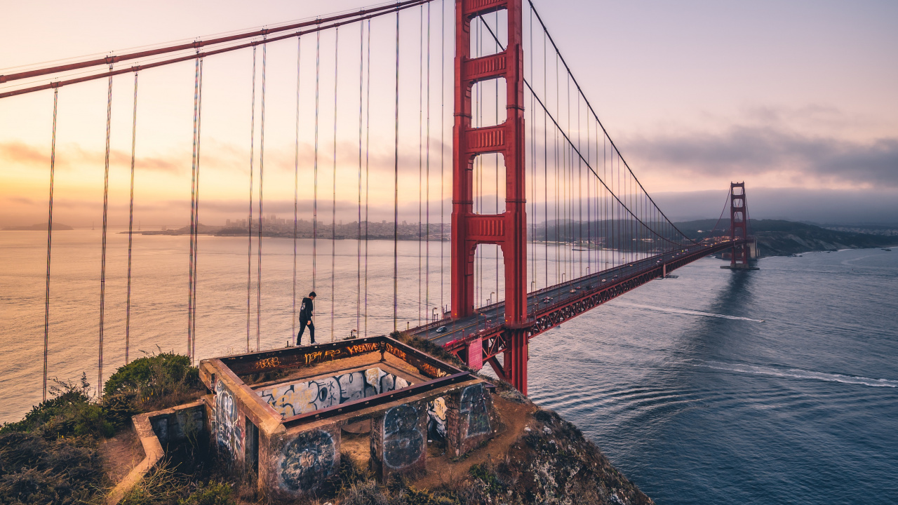 Обои мост Golden Gate, подвесной мост, вода, мост, море в разрешении 1280x720