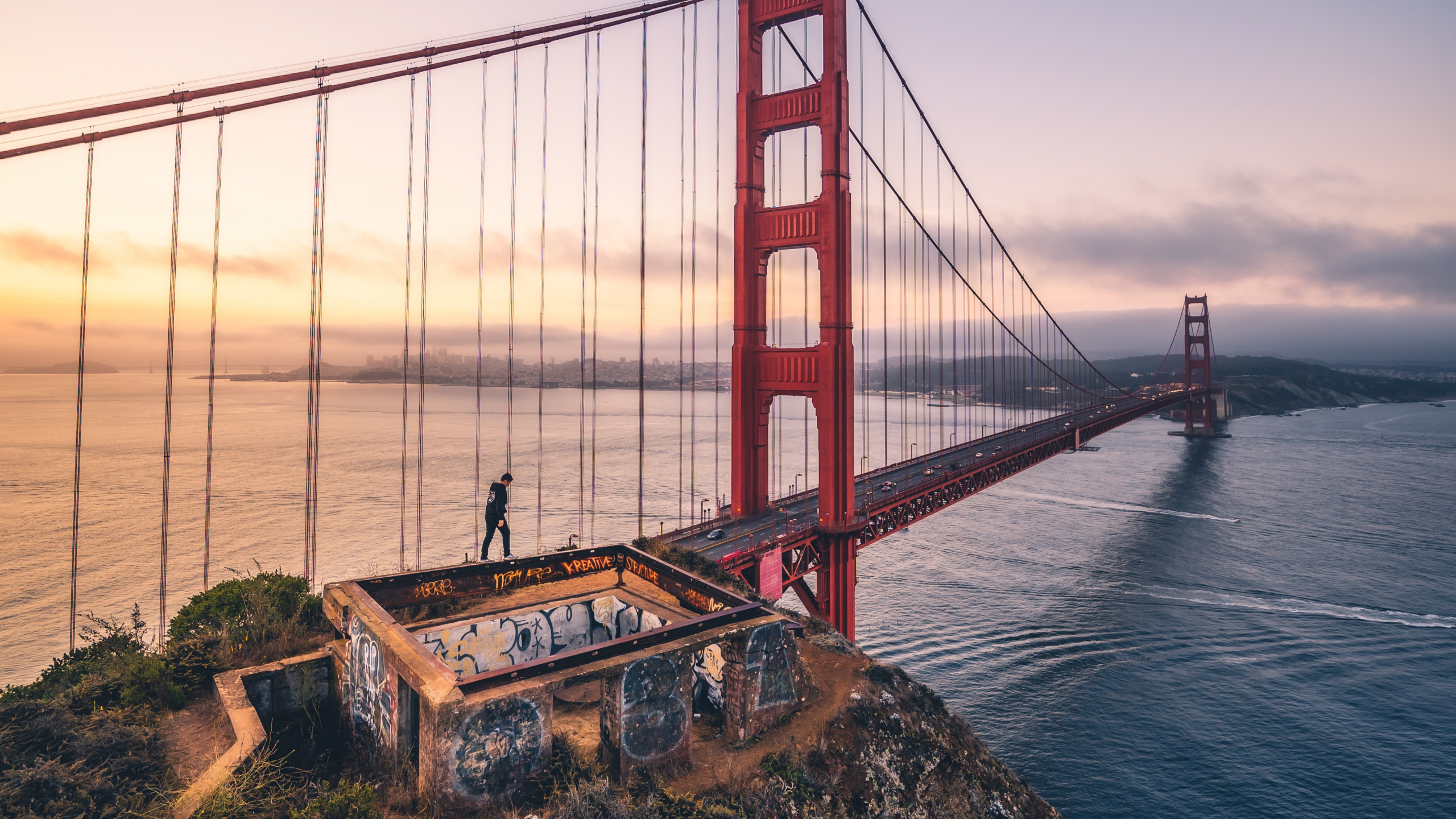 Обои мост Golden Gate, подвесной мост, вода, мост, море в разрешении 2560x1440